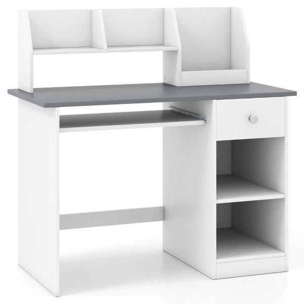 Mokyklinis rašomasis stalas vaikui su lentyna ir klaviatūros padėklu (Pilkas)